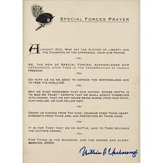 William P. Yarborough Signed Special Forces Prayer