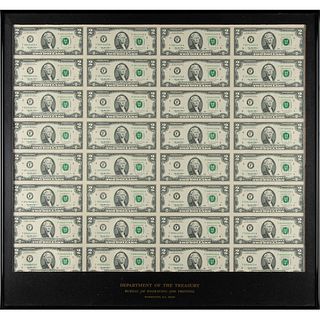 Treasury Department: Sheet of 32 Uncut Two-Dollar Bills