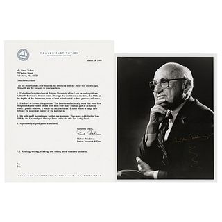 Milton Friedman Signed Photograph and Typed Letter Signed
