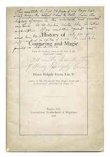 Evans, Henry Ridgley. History of Conjuring and Magic [Sample Book]. Kenton: International Brotherhoo