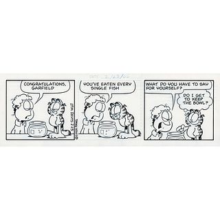 Jim Davis Original Signed and Hand-Drawn Garfield Comic Strip: February 23, 2002