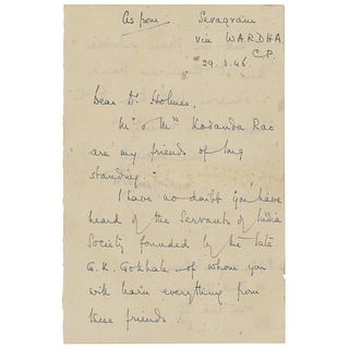 Mohandas Gandhi Letter Signed