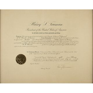 Harry S. Truman Document Signed as President
