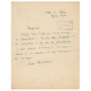 Jean Rostand Autograph Letter Signed