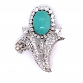 Turquoise and Diamond Flower Brooch