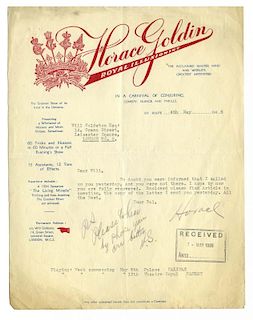 Goldin, Horace. Three Typed Letters Signed, сHorace,о to Will Goldston. London, 1927 _ 31. On thre d