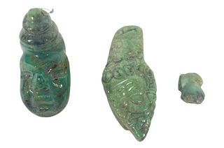 3 Pre-Colombian Mayan Olmec Jade Figural Items