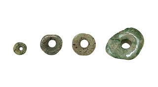 4 Pre-Colombian Mayan Carved Jade Ear Gauge Spools