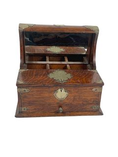 Antique English Tiger Oak Tantalus Game Box