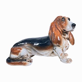 Life Size Italian Glazed Pottery Basset Hound Dog