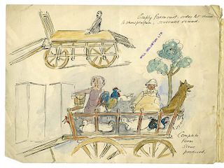 Thompson, Clifford. Empty Farm Cart. Complete Farm Scene Produced. London, ca. 1920s. Watercolor ill