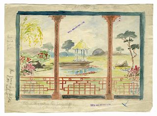 Thompson, Clifford. Two Watercolor Stage Settings. London, 1920s. Including сRough Suggestion for Dr