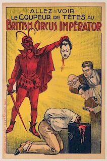 Couper de tetes au British Circus Imperator. Paris: Louis Galice, 1915. Vintage magic poster depicts