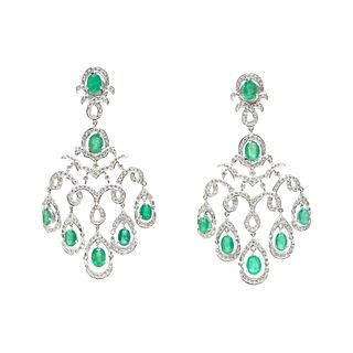 16.20ct Emerald And 4.80ct Diamond Earrings