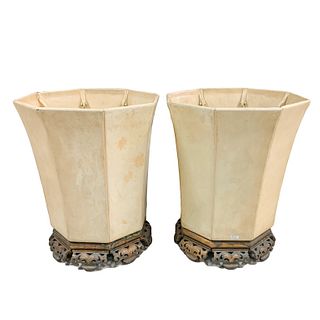 Pair Vintage Chinese Heavy Palace Metal Planters
