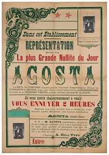 Meynier, Agosta. Agosta. Dax: V. Dusseque, ca. 1920. Oversize poster advertising a lecture by the ma