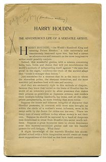 Houdini, Harry. Harry Houdini. The Adventurous Life of a Versatile Artist [caption title]. [New York