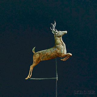 Gilded Molded Copper and Cast Zinc Leaping Stag Weathervane