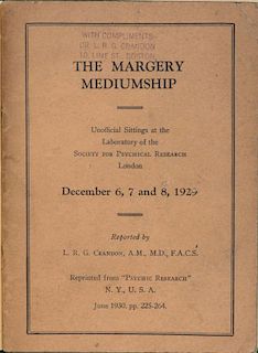 Crandon, L.R.G. The Margery Mediumship. New York, 1930. Brown printed wraps, retained in a modern gr