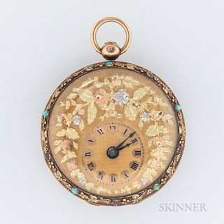 Gold and Turquoise-set Open-face Watch