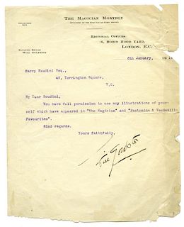 Goldston, Will. Typed Letter Signed, сWill Goldston,о to Harry Houdini. [London], January 6, 1914. O