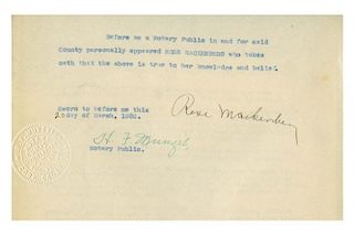 Signed Affidavit by Rose Mackenberg Concerning a Meeting of the Chicago Metropolitan Spiritualist Ch