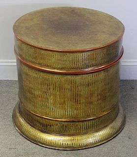 Lacquered Drum Table with Removable Top.