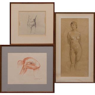 Herbert Steinberg (1928-1987) Three Figural Studies, Watercolor, pastel and graphite on paper,