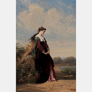 Henri Charles Antoine Baron (1816-1885) Lady in a Landscape, Oil on board,