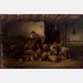 C. von Fascini (19th Century) Barn Scene with Sheep, Oil on canvas,