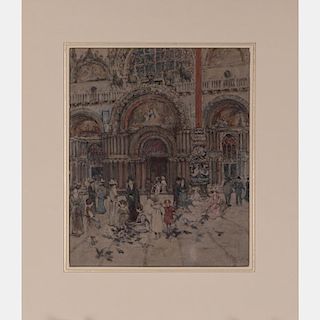 Col. Robert Charles Goff (1837-1922) St. Marks Cathedral, Venice, Watercolor on board,