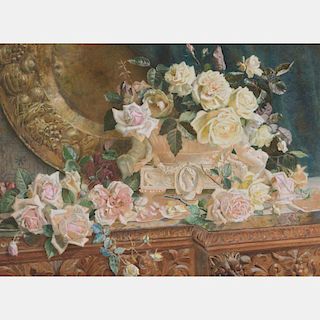 Kate Sadler (d. 1894) Pink Roses, Watercolor,
