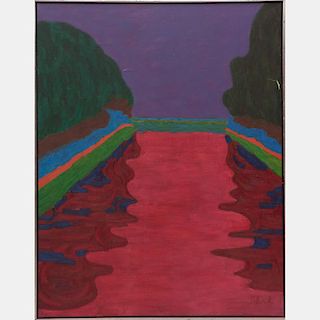 William Schock (1913-1976) Red Lagoon, Oil on canvas,