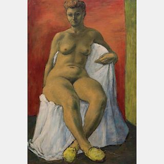 William Schock (1913-1976) Female Nude, Oil on masonite,
