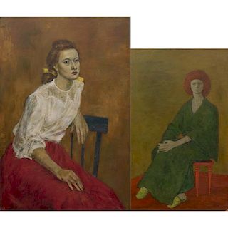 William Schock (1913-1976) Two Seated Female Studies, Oil on masonite,