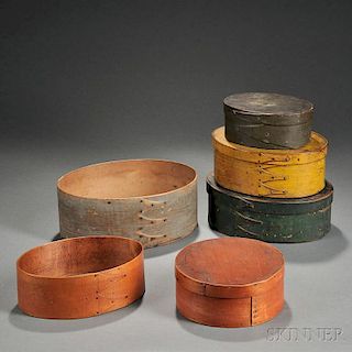 Six Painted Bentwood Storage Boxes