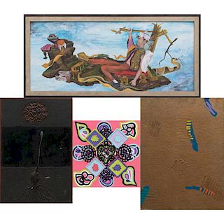 A Group of Four Mixed Media Work by Various Artists, 20th Century,