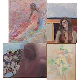 A Group of Four Oil on Canvas Works by Various Artists, 20th Century,