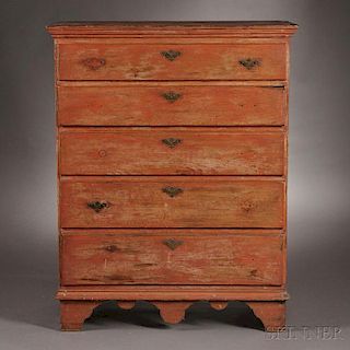 Red-painted Pine Tall Chest of Drawers