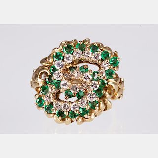 An 18kt. Yellow Gold, Diamond and Emerald Cocktail Ring,