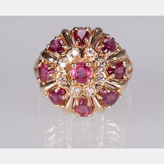 A 14kt. Yellow Gold, Diamond and Ruby Cocktail Ring,