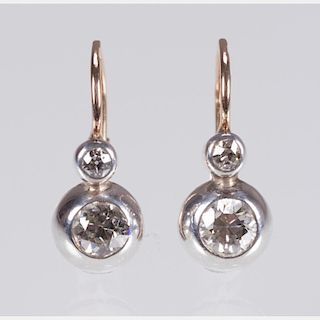 A Pair of 14kt. Yellow Gold, Platinum and Diamond Earrings,
