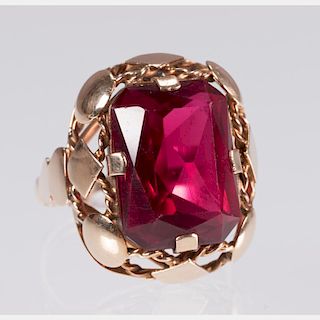 A 14kt. Yellow Gold and Synthetic Ruby Ring,