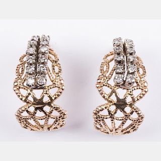 A Pair of 18kt. Yellow and White Gold Diamond Melee Earrings,