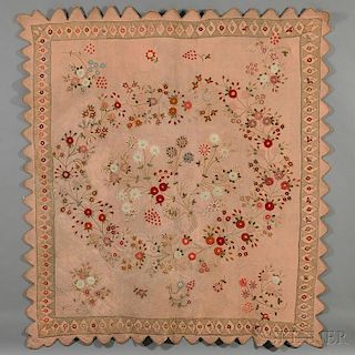 Wool and Cotton Embroidered Coverlet