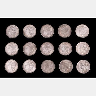 A Collection of Fifteen United States of America Silver Dollar ($1) Coins,
