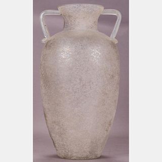 A Murano Rossi Blown Glass Amphora Form Double Handled Vessel, 20th Century,