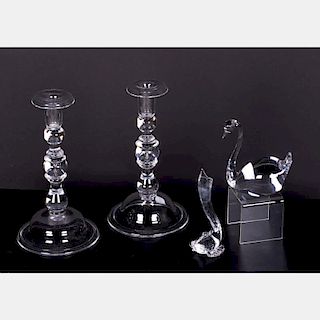 A Pair of Steuben Glass Candle Sticks, 20th Century,
