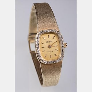 A Geneve 14kt. Yellow Gold and Diamond Melee Watch,