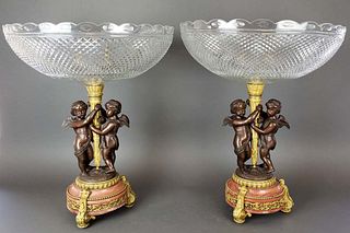 Pair of Large Gilt & Patinated Bronze w/ Baccarat